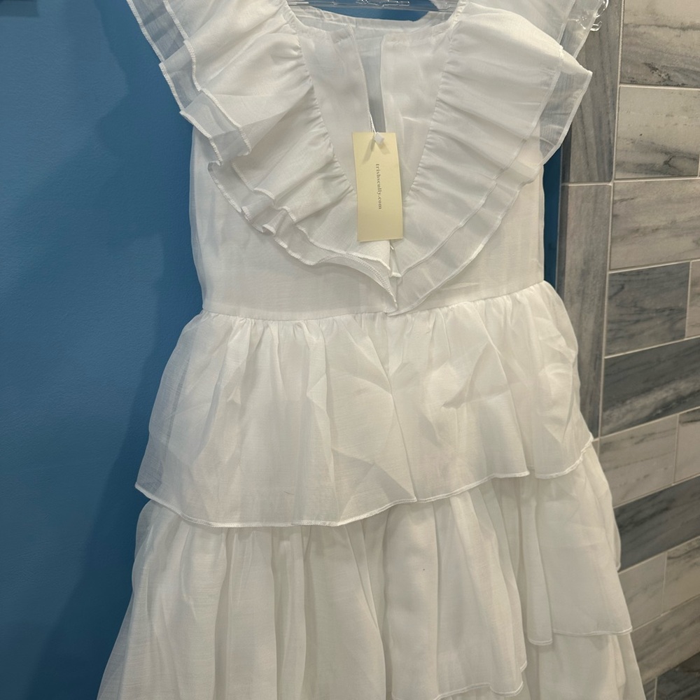 White Flutter Sleeve Sundress with Crew Neck for Wedding Guest